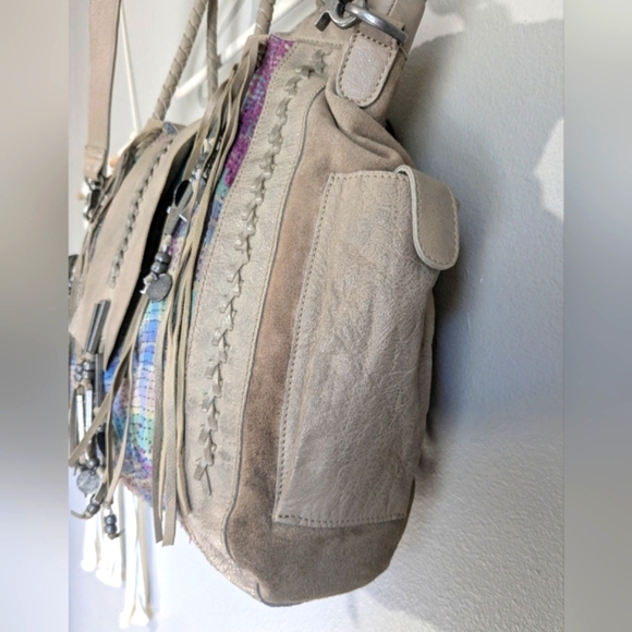 Free People Canyonlands Leather Kantha Bone Bead Large Boho Bag - Picture 7 of 16